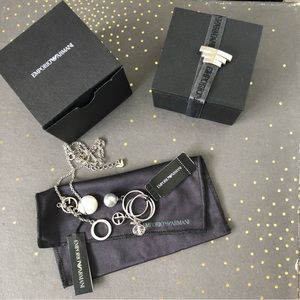 Emporio Armani logo & 3 charm ring and necklace set